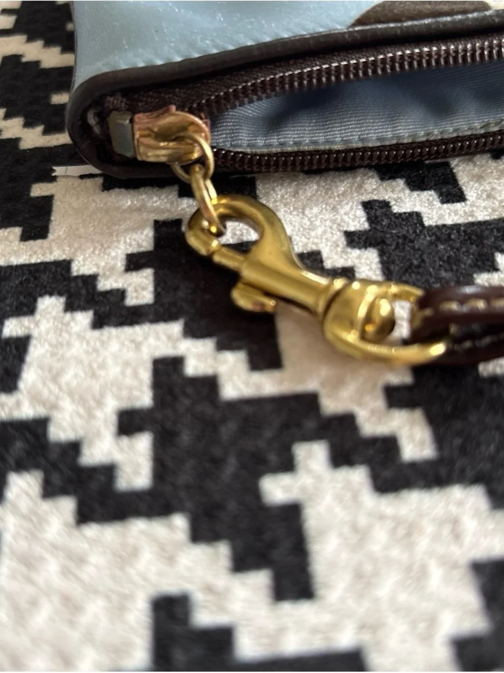 Coach Floral Curve Wristlet in Light Blue, Brown & Cream